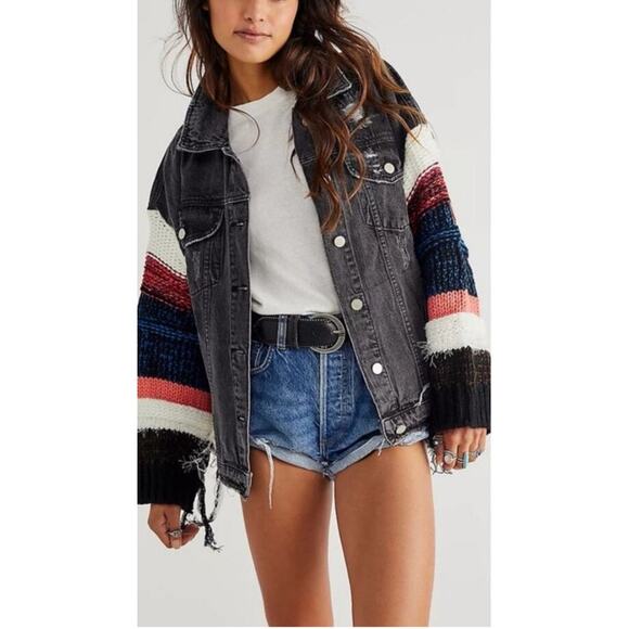Wren + Glory Yellowstone Knitter Denim Jacket Oversized Streetwear Boho Med NEW - Picture 1 of 13